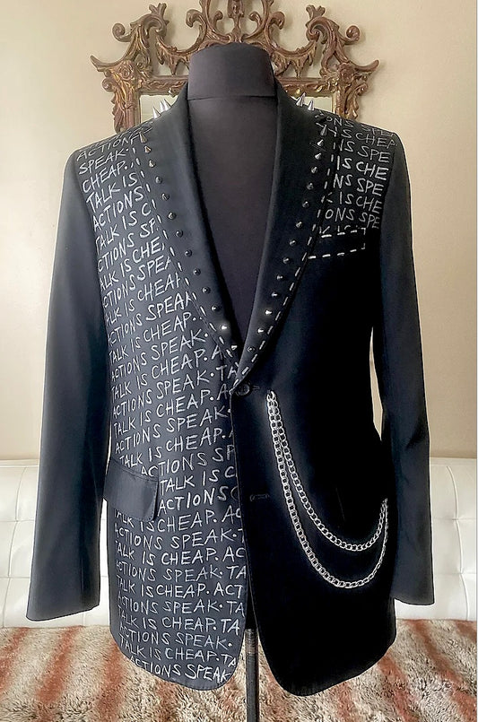 TALK IS CHEAP. ACTIONS SPEAK Size 38-39 Mens Suit Jacket - Punk Majesty Streetwear