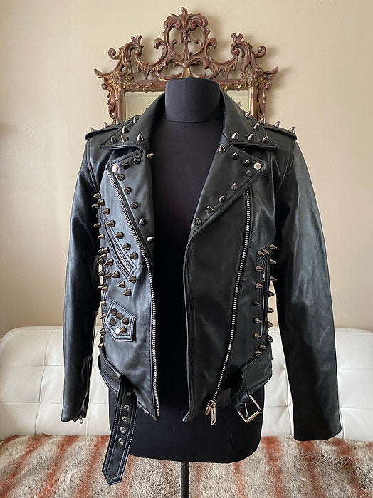 womens studded leather moto jacket