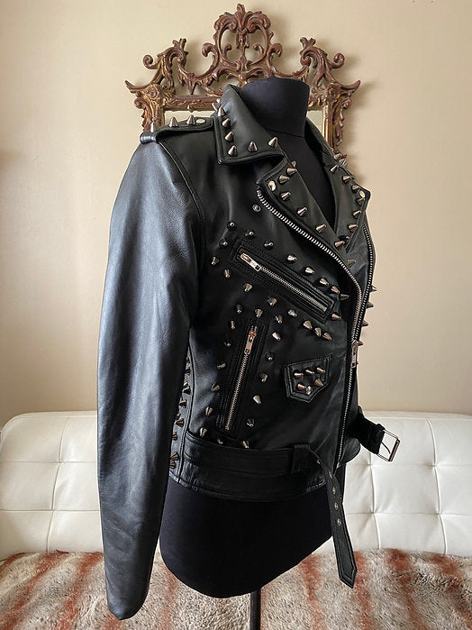womens studded leather moto jacket