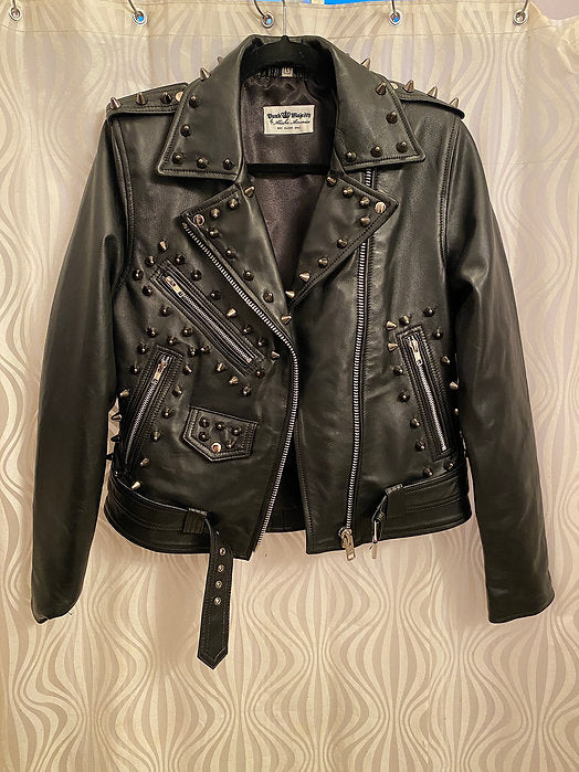 womens studded leather moto jacket