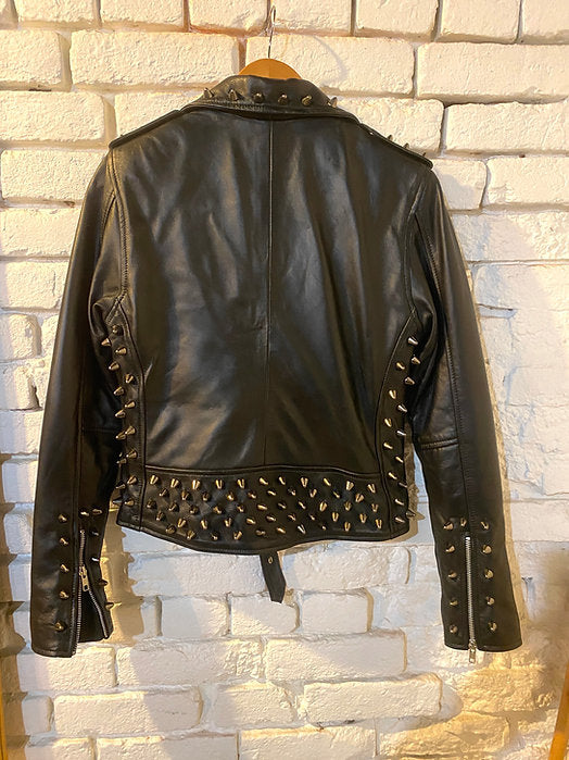 Black Studded Lambskin Motorcycle Jacket, Size Small - Punk Majesty Streetwear