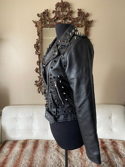 Women's Studded Leather Motorcycle Jacket
