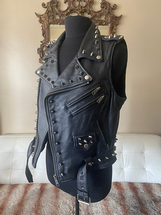 womens studded leather motorcycle vest