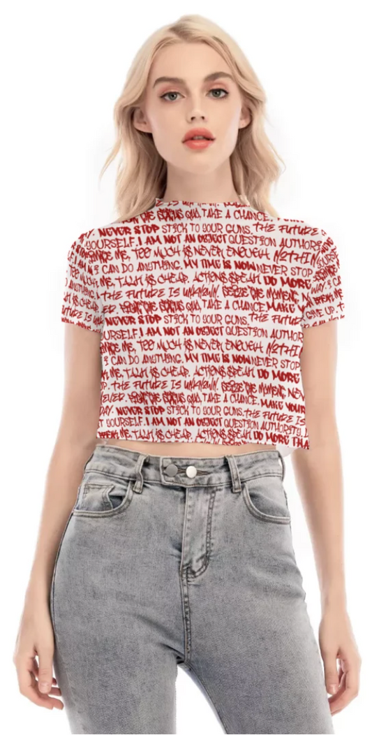 Graffiti Short Sleeve Mesh Crop Top, White & Red - Punk Majesty Streetwear