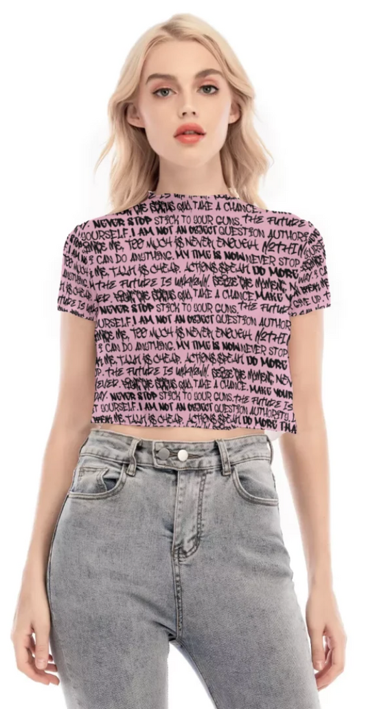 Graffiti Short Sleeve Mesh Crop Top, Pink - Punk Majesty Streetwear