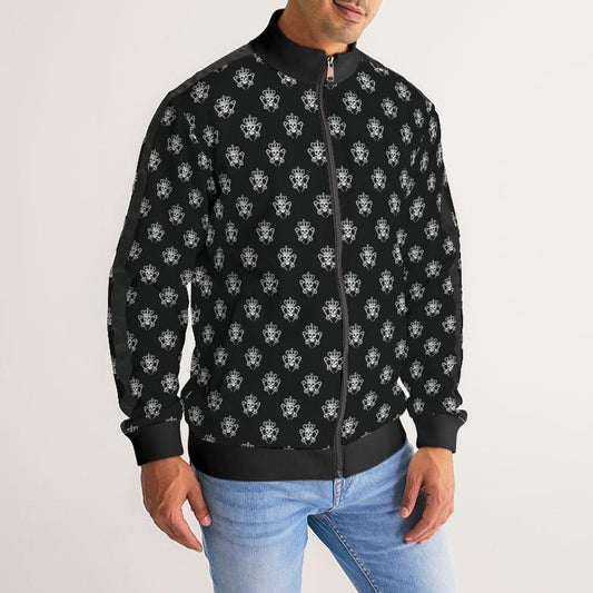 Black Mens Track Jacket with Logo Pattern, Skulls