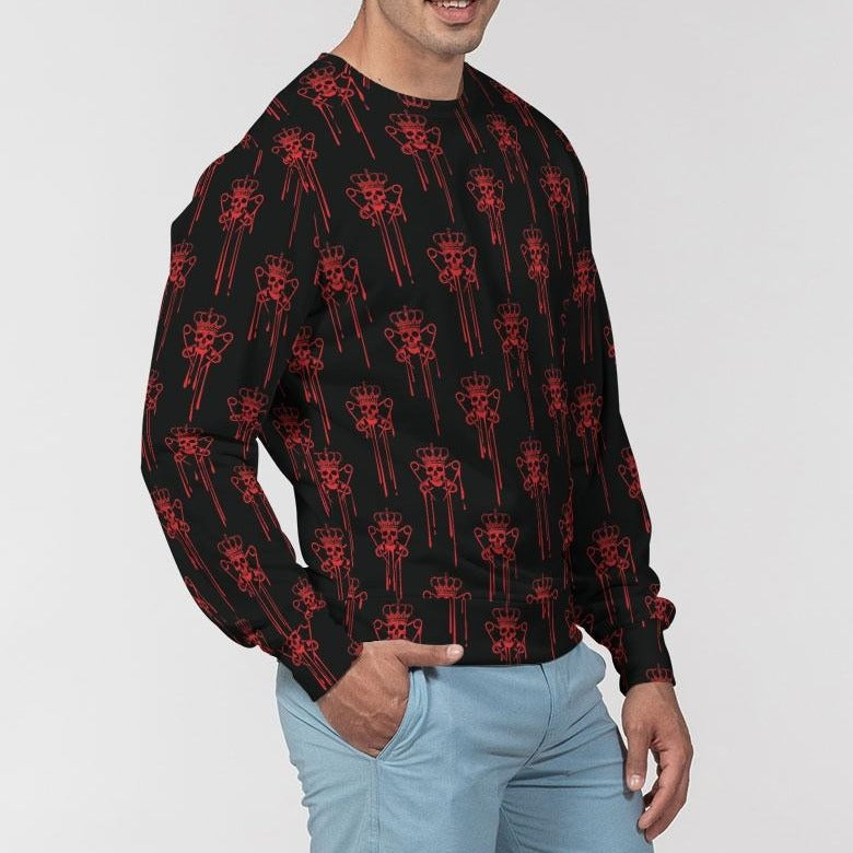 Mens Crewneck Pullover, Black and Red Logo Drip