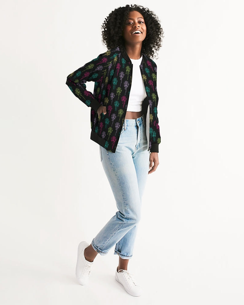 Women's Bomber Jacket, Black and Color Logo Drip