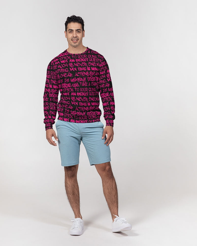 Empowering Pink Graffiti Men's Classic French Terry Crewneck Pullover - Punk Majesty Streetwear