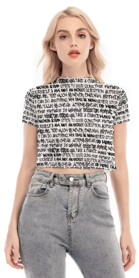 Graffiti Short Sleeve Mesh Crop Top, White & Black - Punk Majesty Streetwear