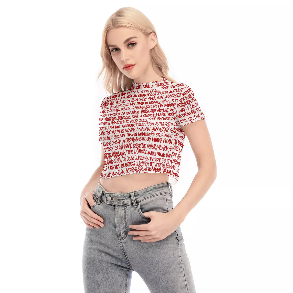 Graffiti Short Sleeve Mesh Crop Top, White & Red - Punk Majesty Streetwear