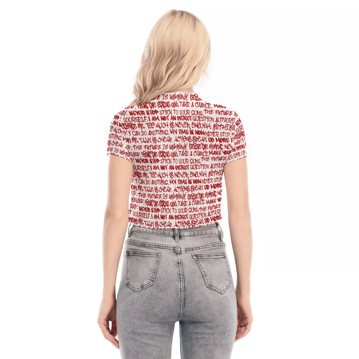 Graffiti Short Sleeve Mesh Crop Top, White & Red - Punk Majesty Streetwear