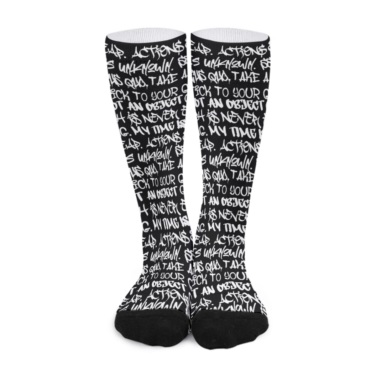 PM Graffiti Unisex Long Socks, Black & White - Punk Majesty Streetwear