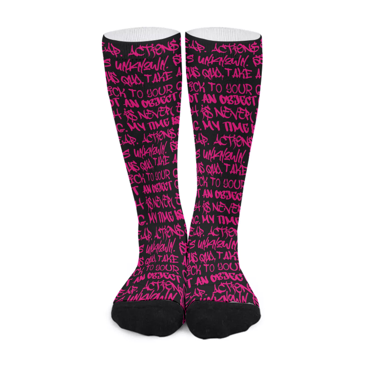Punk Majesty Graffiti Unisex Long Socks, Pink on Black - Punk Majesty Streetwear