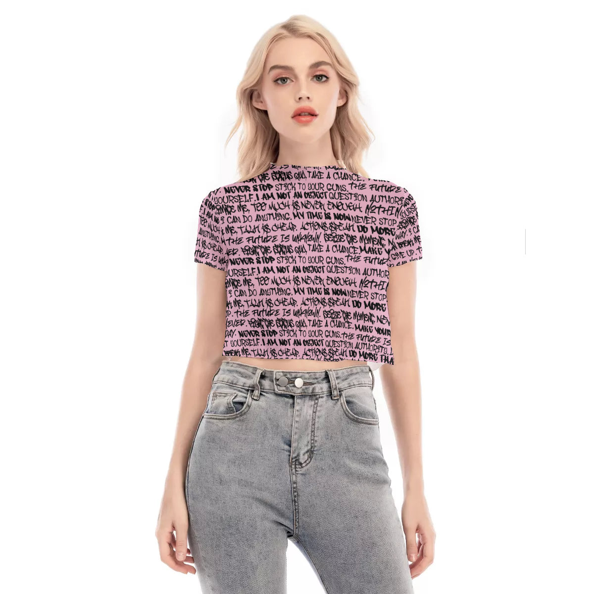 Graffiti Short Sleeve Mesh Crop Top, Pink - Punk Majesty Streetwear