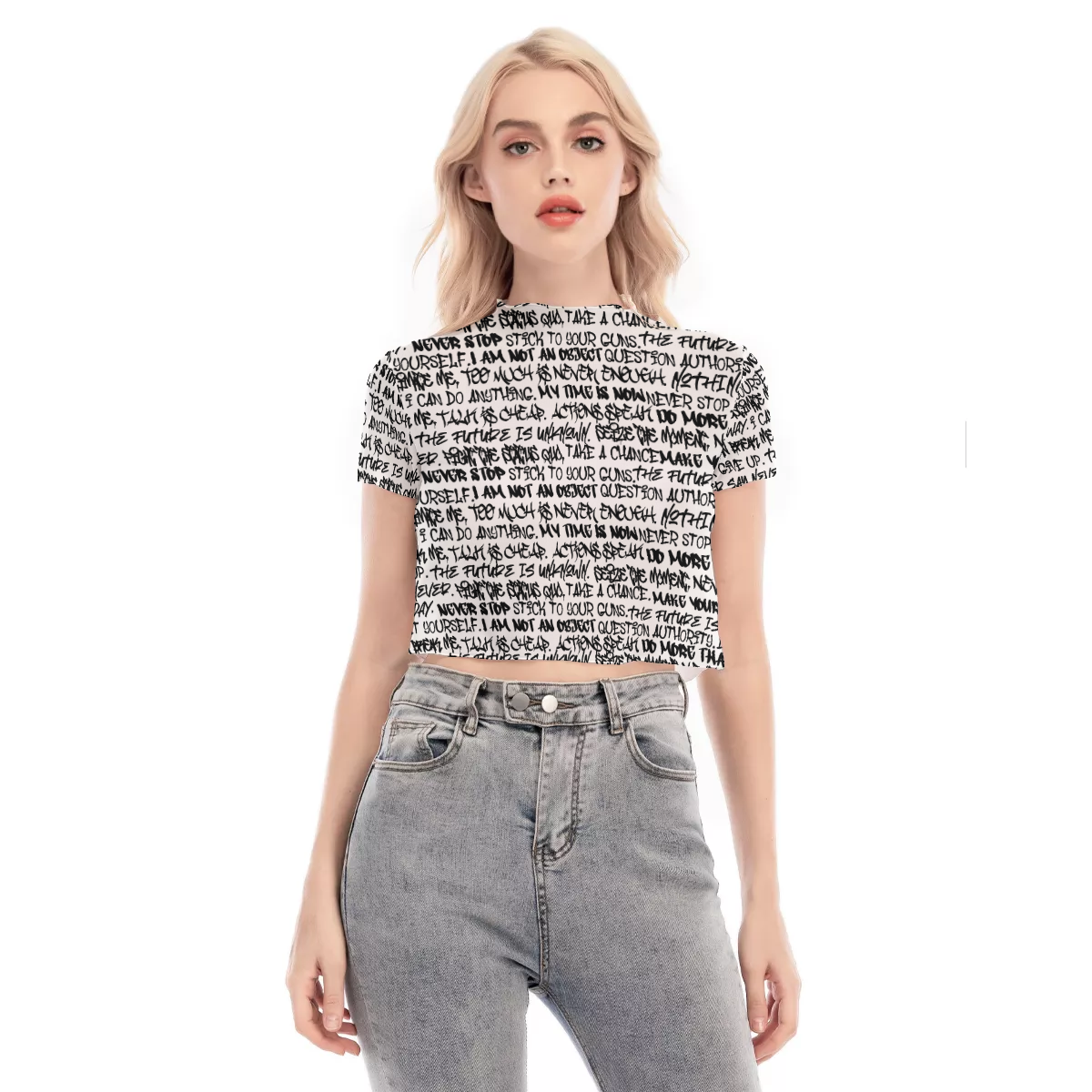 Graffiti Short Sleeve Mesh Crop Top, White & Black - Punk Majesty Streetwear