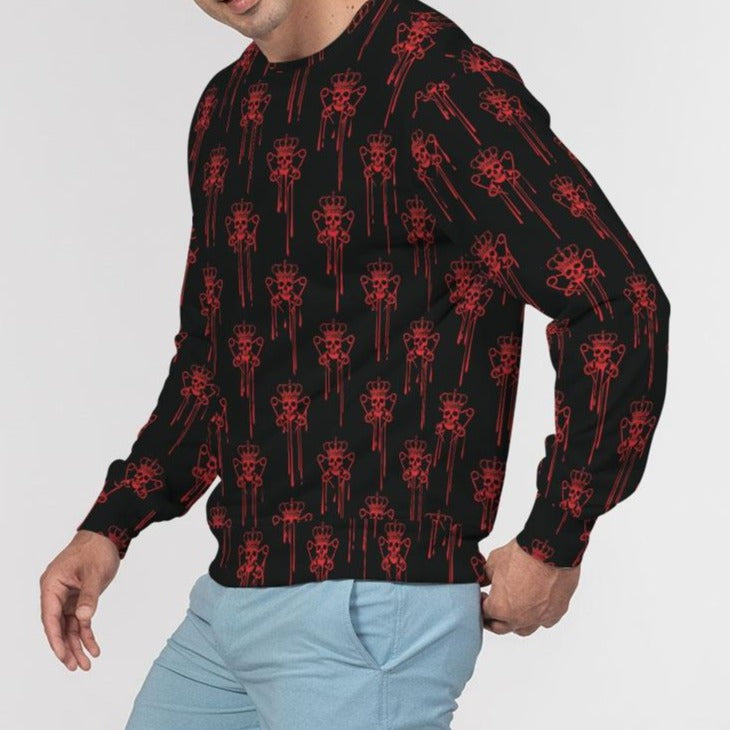 Mens Crewneck Pullover, Black and Red Logo Drip