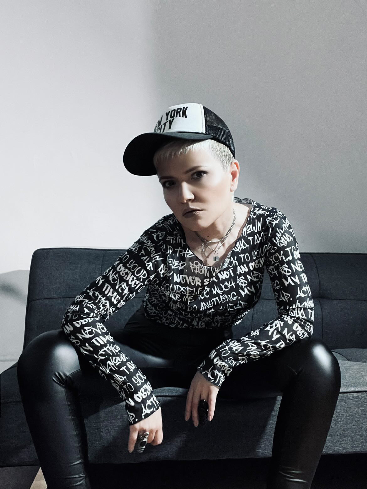 Graffiti Mesh Long Sleeve Crop Top, Black & White - Punk Majesty Streetwear