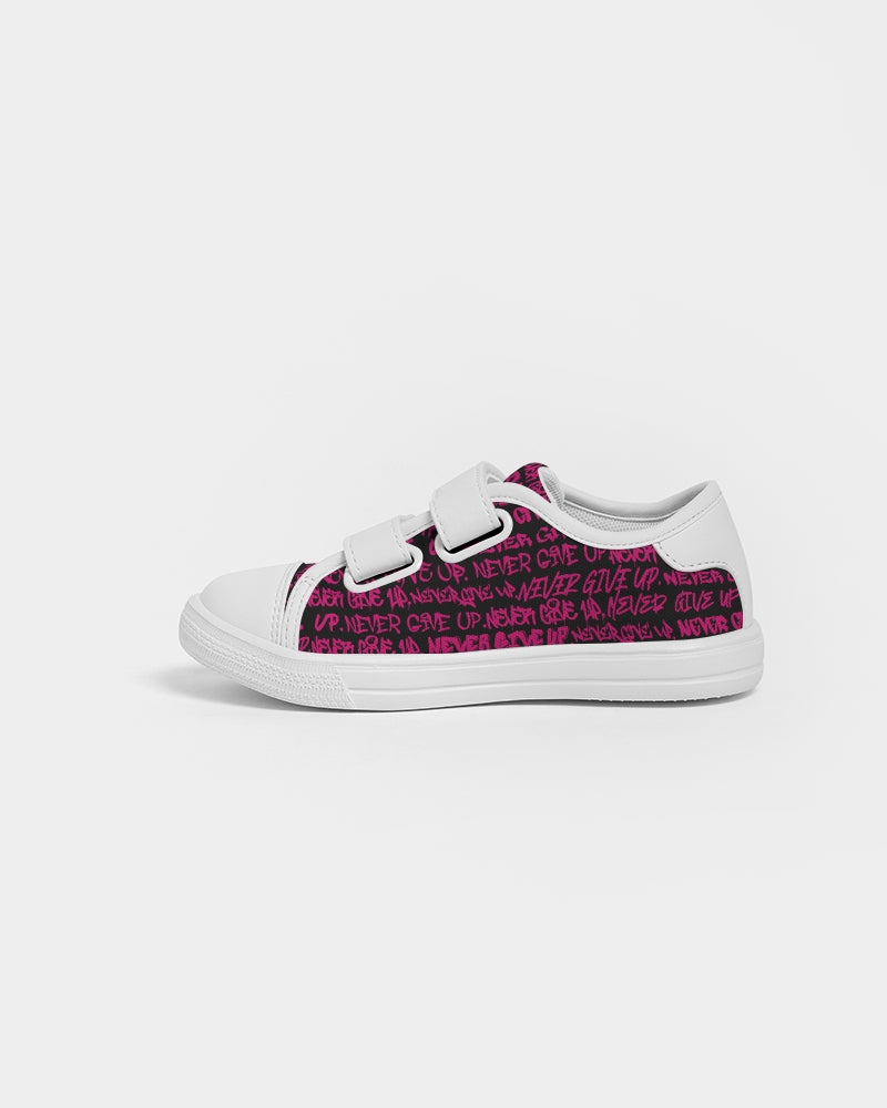 NEVER GIVE UP Pink Empowering Graffiti Kids Velcro Sneaker - Punk Majesty Streetwear