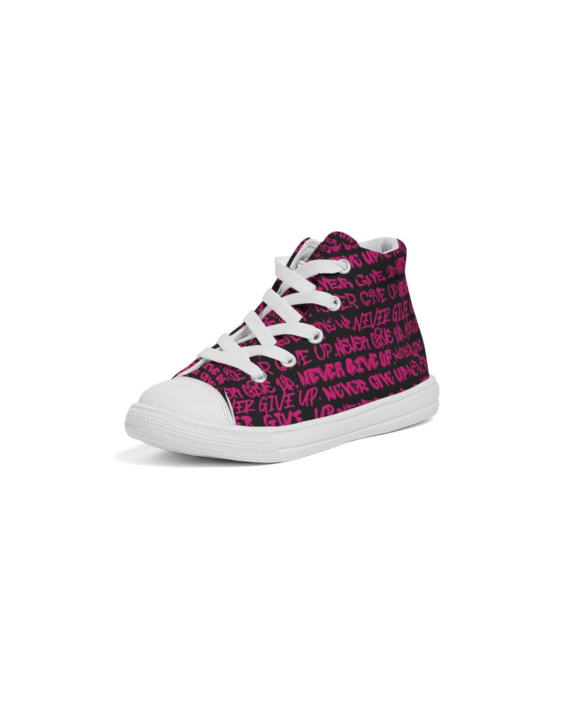 NEVER GIVE UP Pink Graffiti Kids Hightop Canvas Shoe - Punk Majesty Streetwear