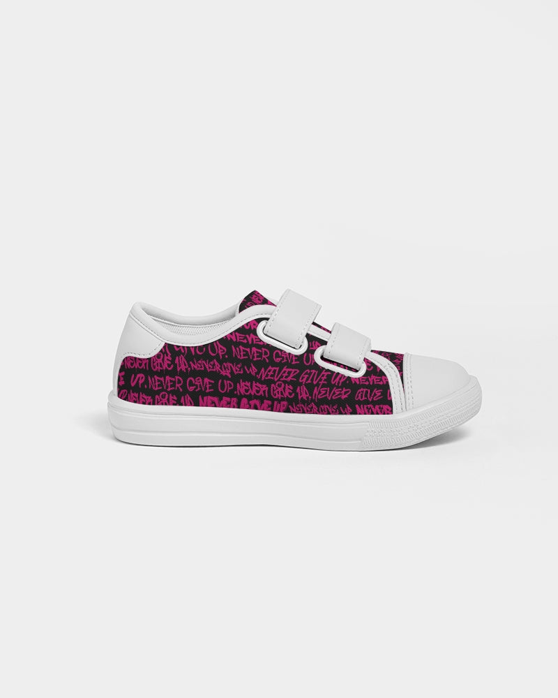 NEVER GIVE UP Pink Empowering Graffiti Kids Velcro Sneaker - Punk Majesty Streetwear