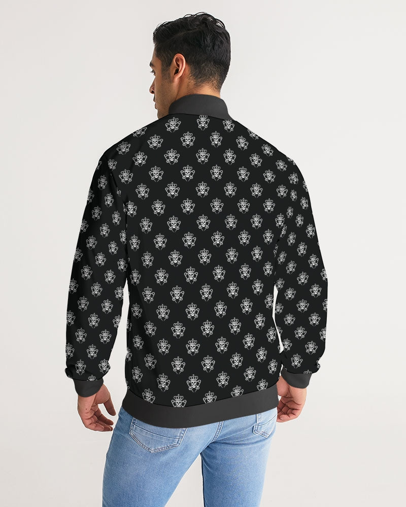 Black Mens Track Jacket with Logo Pattern, Skulls