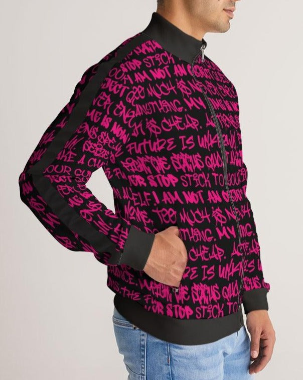 Empowering Pink Graffiti Men's Stripe-Sleeve Track Jacket - Punk Majesty Streetwear