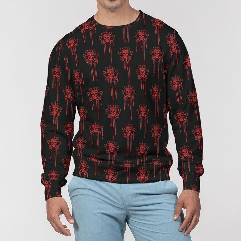 Mens Crewneck Pullover, Black and Red Logo Drip