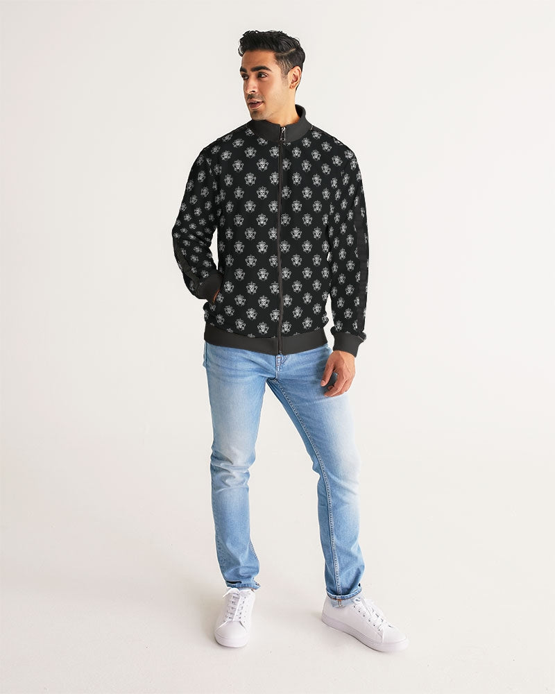 Black Mens Track Jacket with Logo Pattern, Skulls