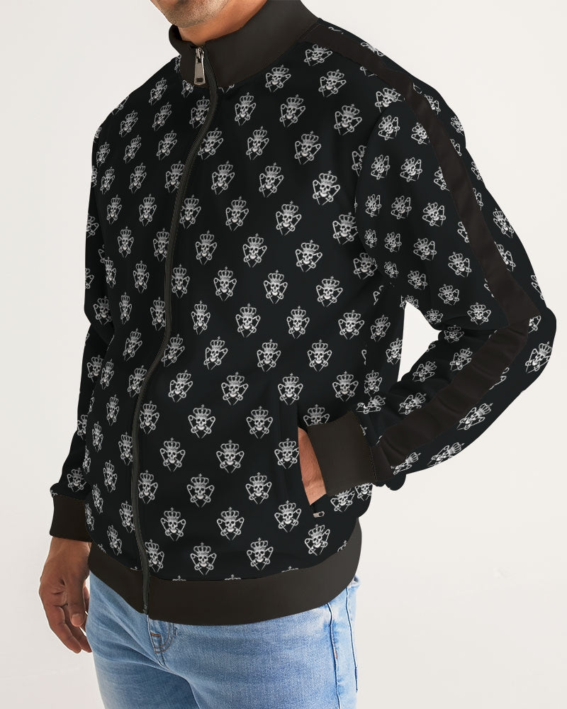 Black Mens Track Jacket with Logo Pattern, Skulls