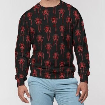 Mens Crewneck Pullover, Black and Red Logo Drip