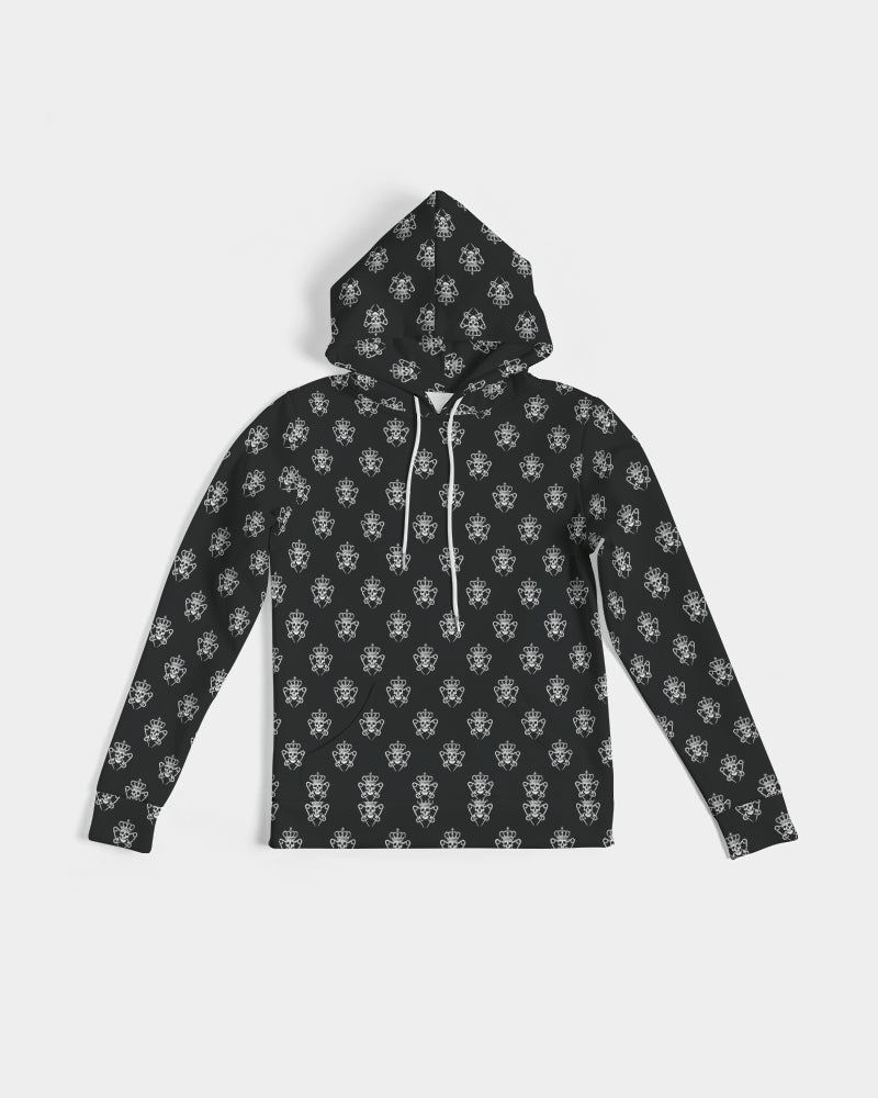 Womens Black Logo Pattern Hoodie with Skulls