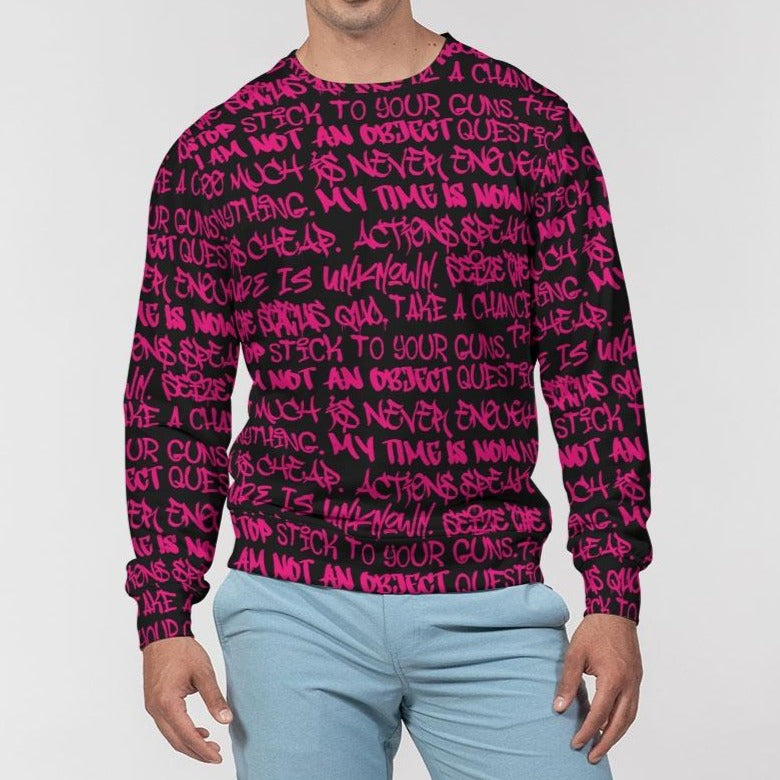 Empowering Pink Graffiti Men's Classic French Terry Crewneck Pullover - Punk Majesty Streetwear