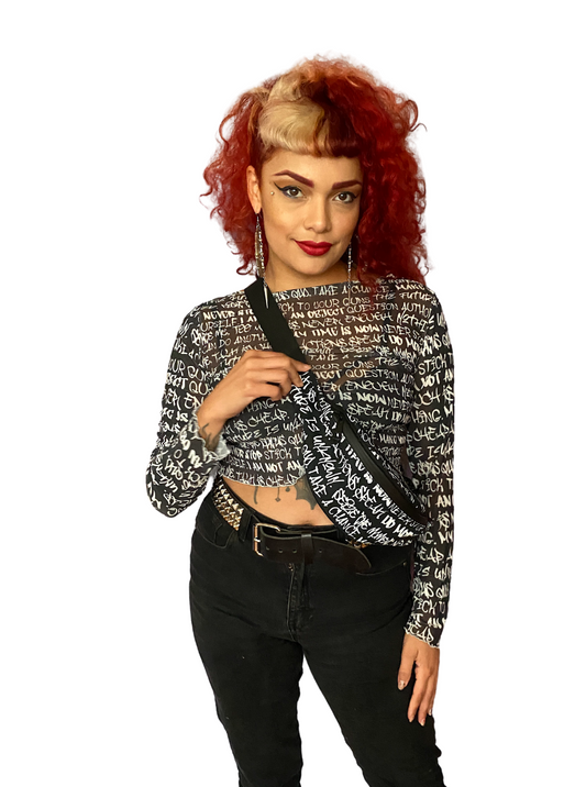 Empowering White Graffiti Crossbody Sling Bag - Punk Majesty Streetwear