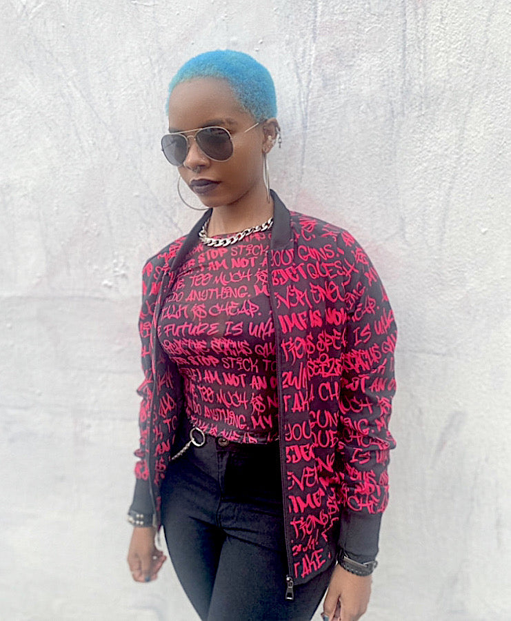Empowering Pink Graffiti Women's Bomber Jacket - Punk Majesty Streetwear