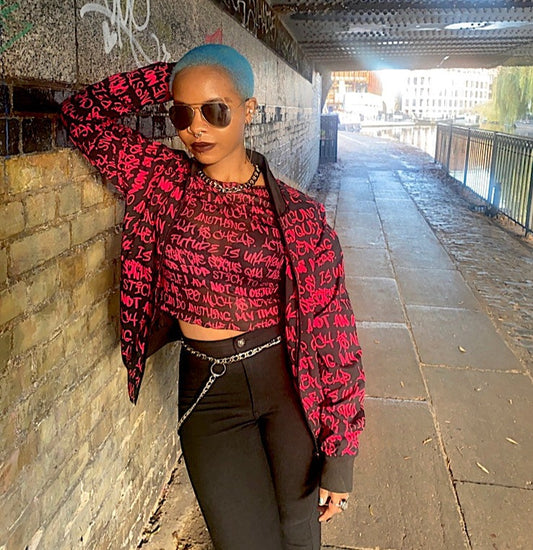 Empowering Pink Graffiti Women's Bomber Jacket - Punk Majesty Streetwear