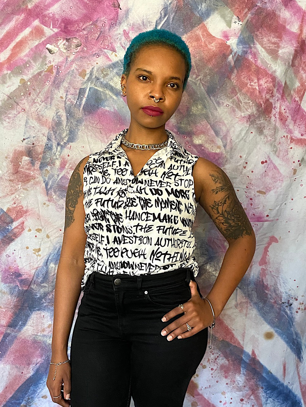 Empowering Graffiti Women's Sleeveless Shirt - Punk Majesty Streetwear