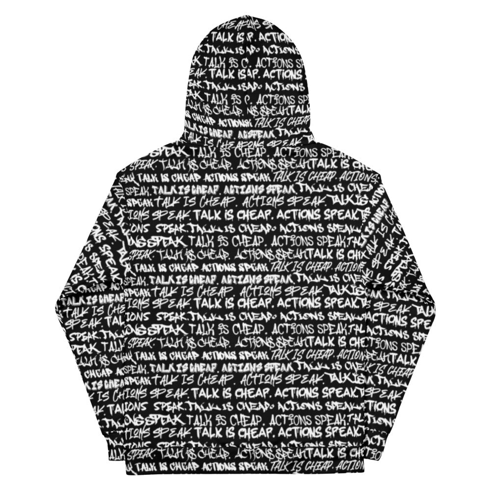 TALK IS CHEAP. ACTIONS SPEAK. Graffiti Unisex Hoodie - Punk Majesty Streetwear