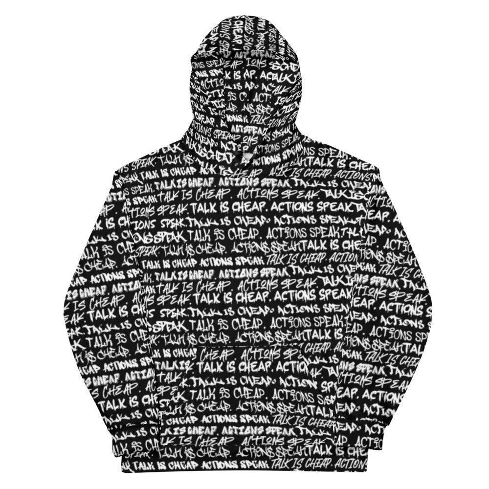 TALK IS CHEAP. ACTIONS SPEAK. Graffiti Unisex Hoodie - Punk Majesty Streetwear