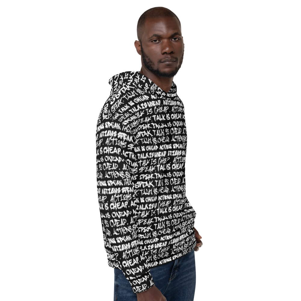 TALK IS CHEAP. ACTIONS SPEAK. Graffiti Unisex Hoodie - Punk Majesty Streetwear