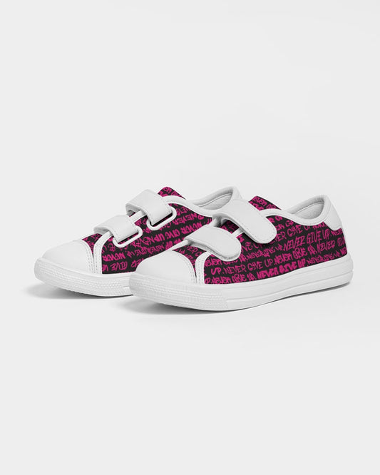 NEVER GIVE UP Pink Empowering Graffiti Kids Velcro Sneaker - Punk Majesty Streetwear