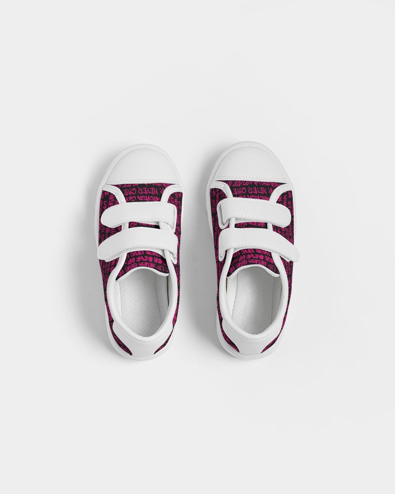 NEVER GIVE UP Pink Empowering Graffiti Kids Velcro Sneaker - Punk Majesty Streetwear