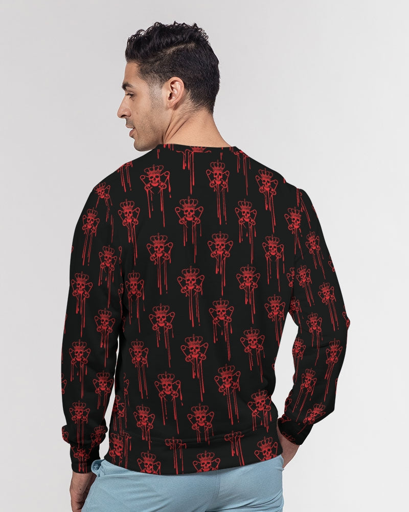 Mens Crewneck Pullover, Black and Red Logo Drip
