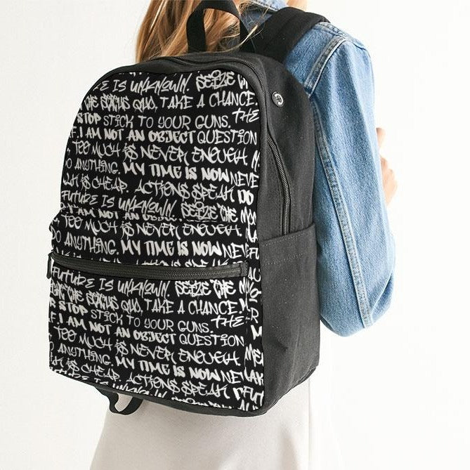 Empowering White Graffiti Small Canvas Backpack - Punk Majesty Streetwear