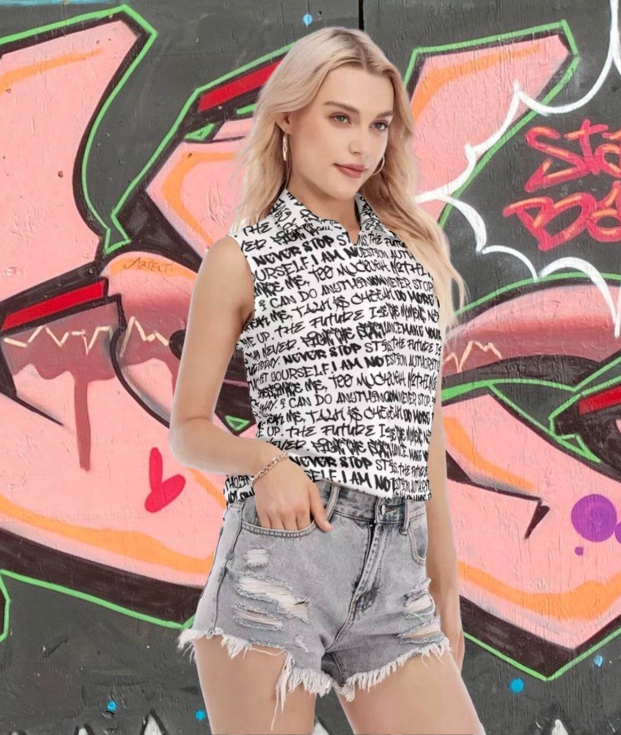 Empowering Graffiti Women's Sleeveless Shirt - Punk Majesty Streetwear