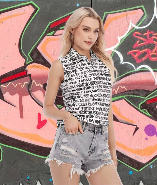 Empowering Graffiti Women's Sleeveless Shirt - Punk Majesty Streetwear