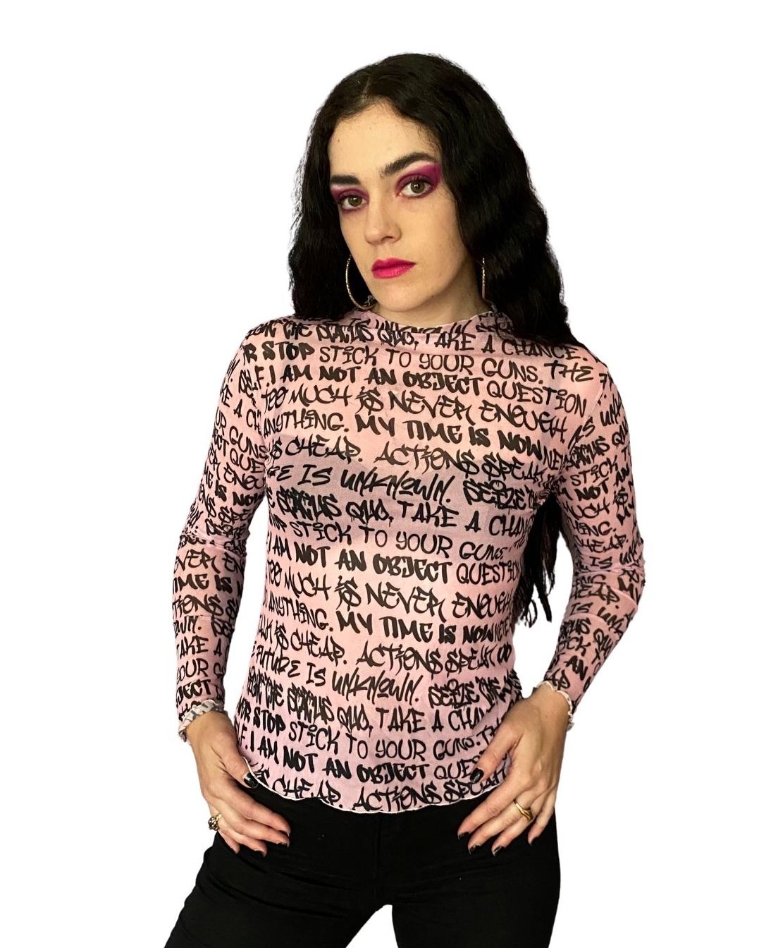 Pink & Black Mesh Graffiti Top