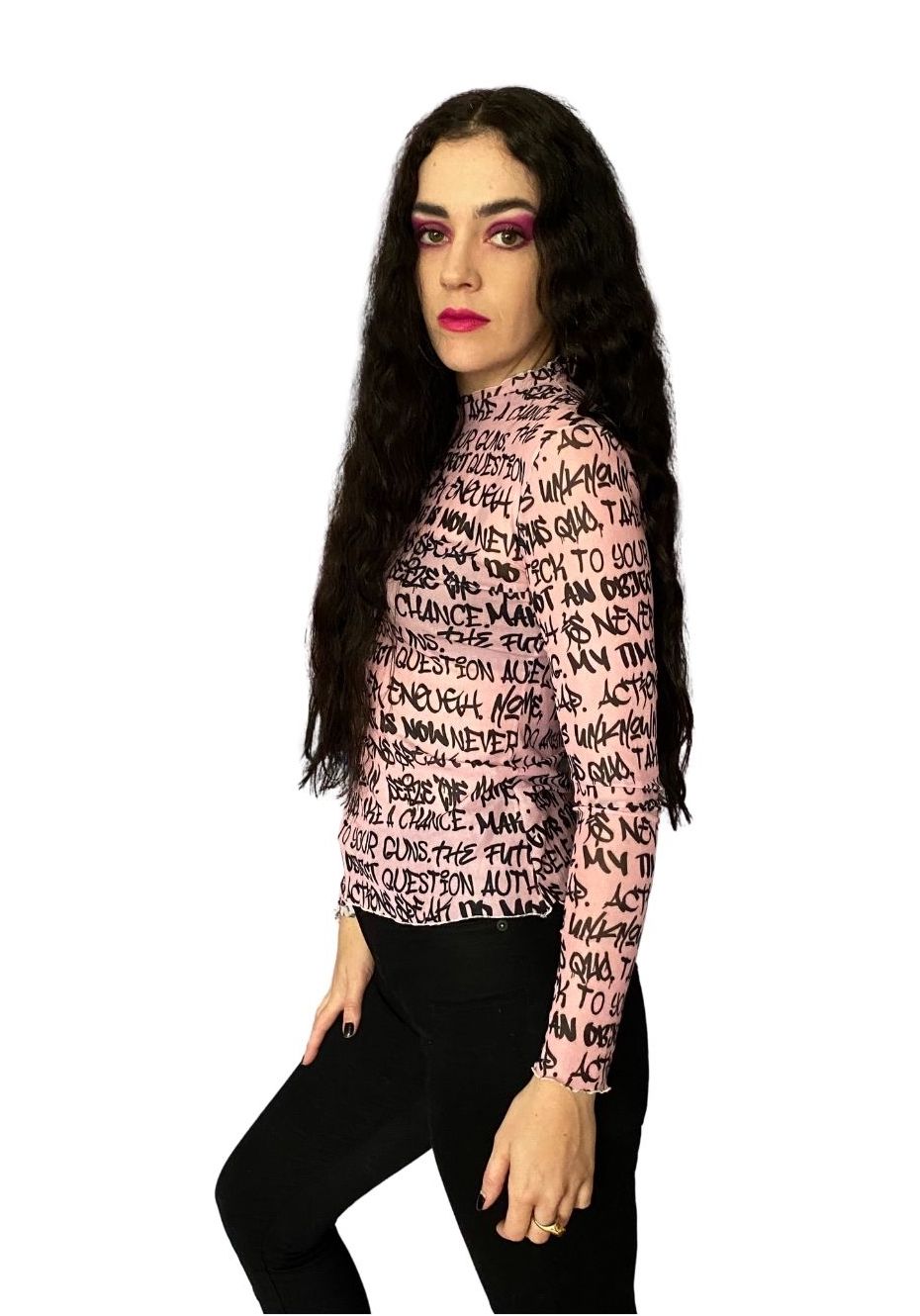 Pink & Black Mesh Graffiti Top