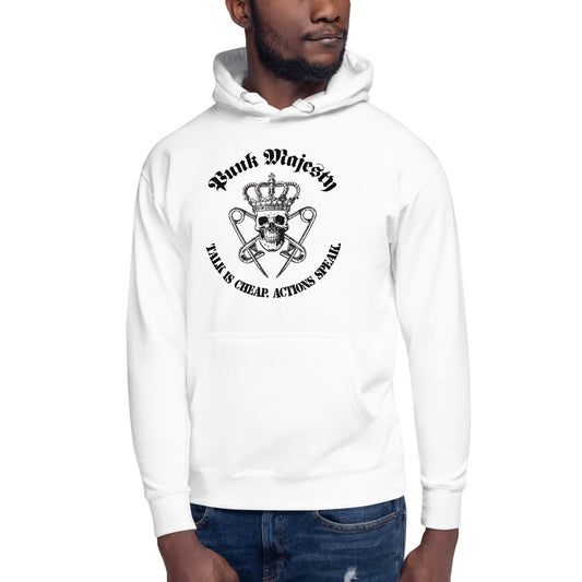White Unisex Hoodie Punk Majesty Talk is Cheap - Punk Majesty Streetwear