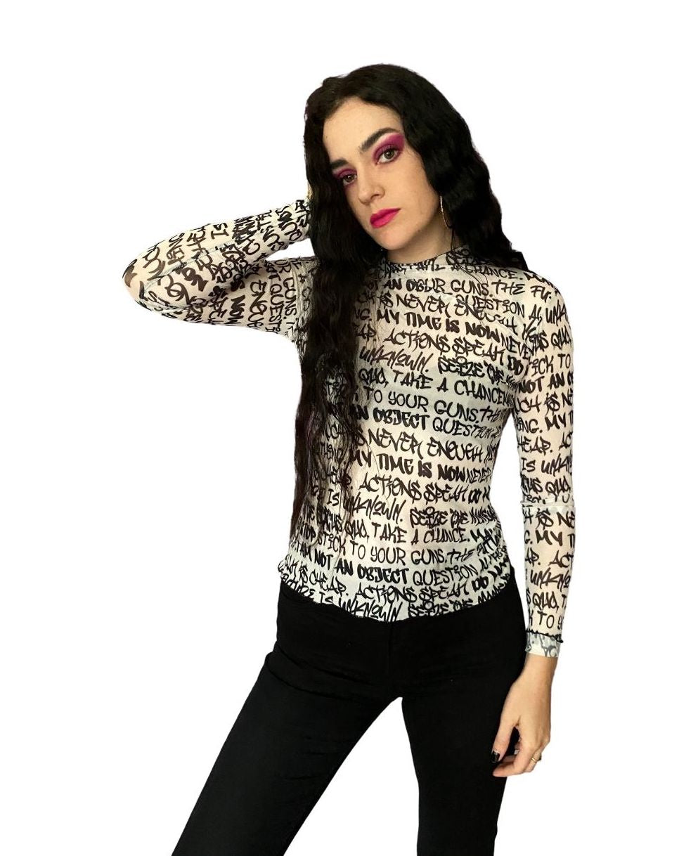 White and Black Mesh Top